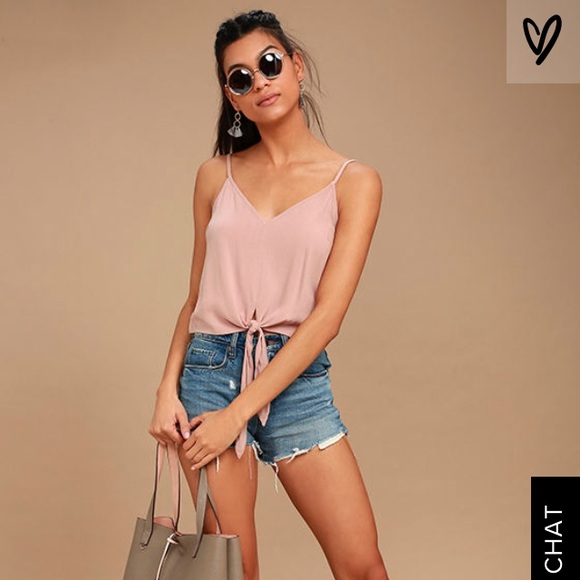 LULUS BLUSH PINK TIE-FRONT CROP TOP - Picture 2 of 5